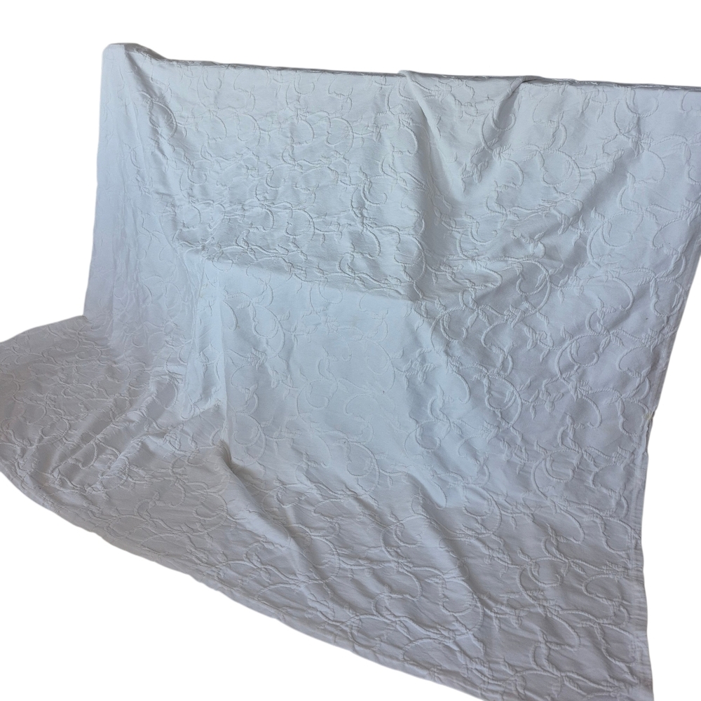 Classic White Cotton Bedspread With Raised Floral Pattern About 87" X 92"